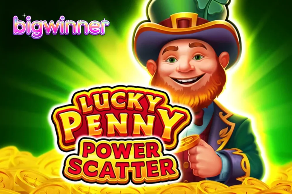 Tampilan visual slot Lucky Penny Power Scatter dengan tema hutan Irlandia dan leprechaun.